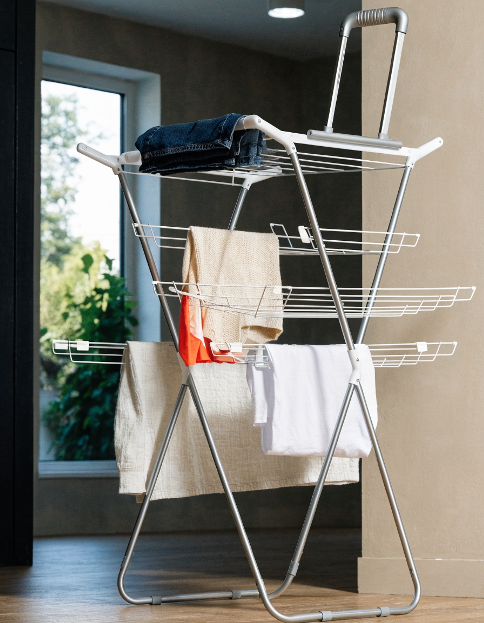 Illustrative visual for Honey-Can-Do DRY-01306 Folding 42-Inch Clothes Drying Rack, Silver/White