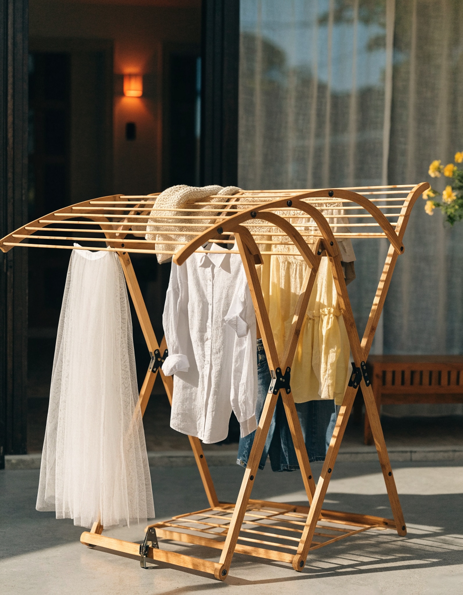Illustrative visual for Honey Can Do Collapsible Clothes Drying Rack, Bamboo DRY-09508 Natural