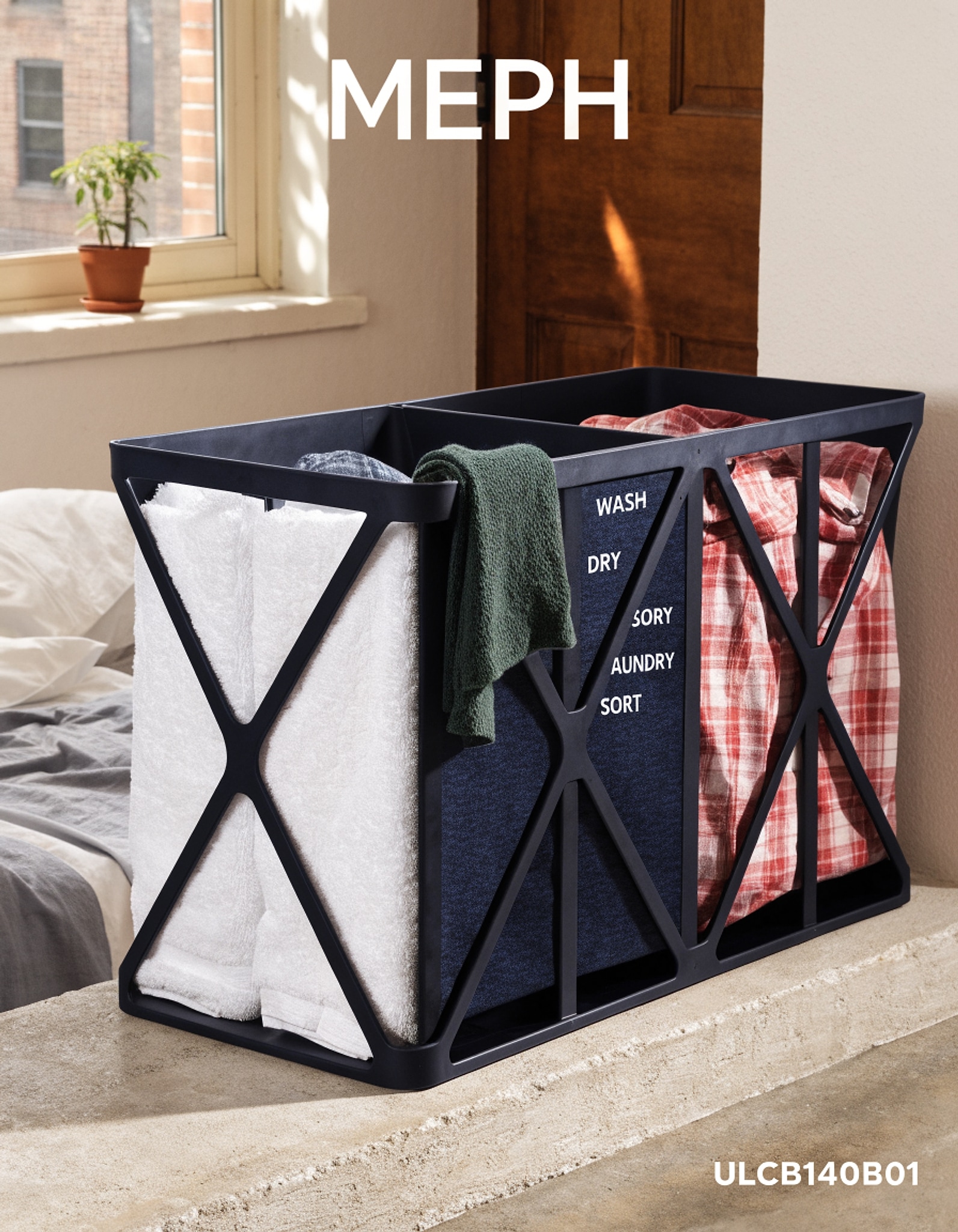 Illustrative visual for SONGMICS Laundry Hamper, Laundry Basket, 40.9 Gal. Laundry Sorter 4 Sections, Collapsible X-Frame, Clothes Organizer with Customizable Labels, Laundry Room, Bedroom, Bathroom, Ink Black ULCB140B01