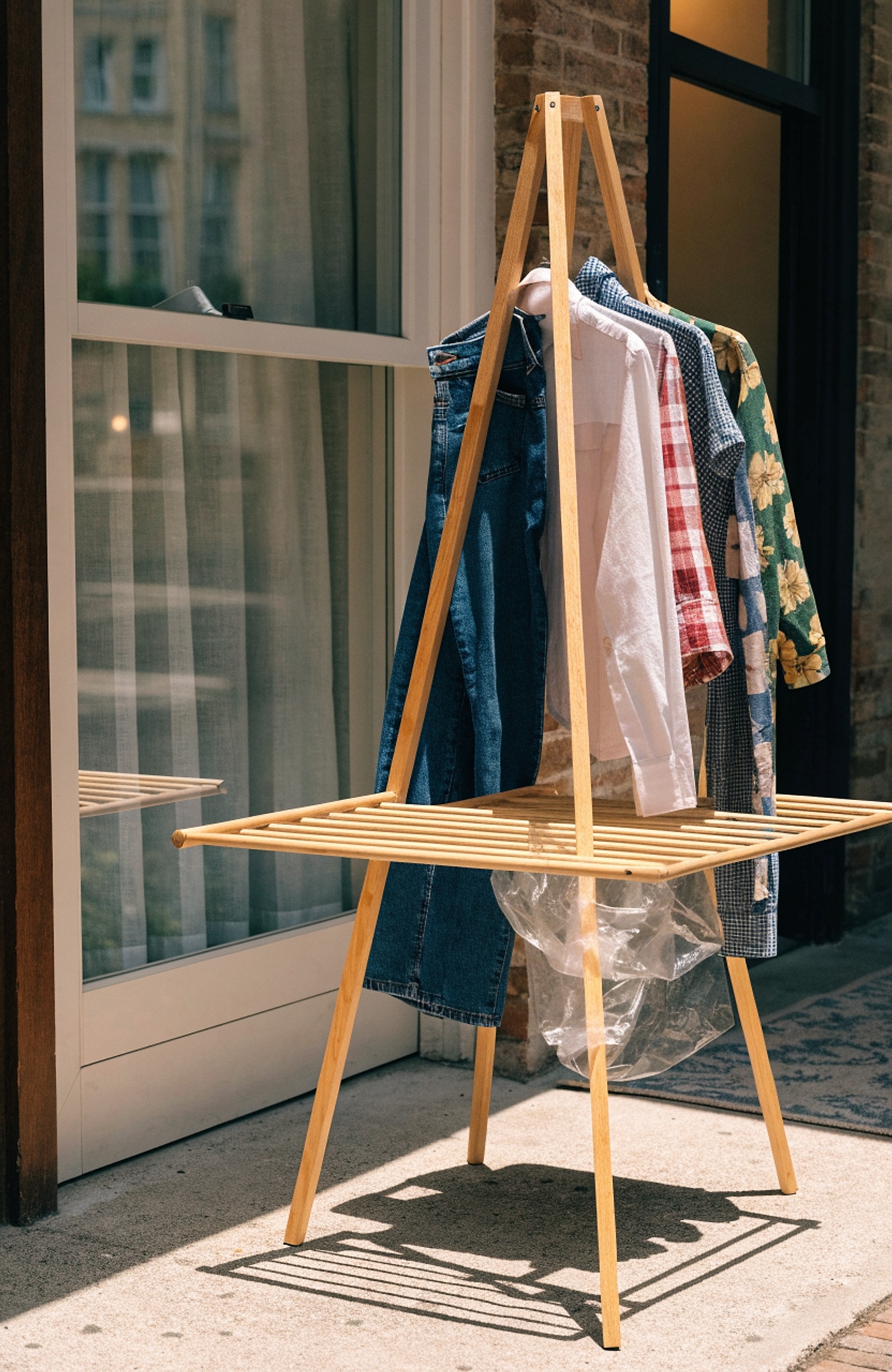 Illustrative visual for Tripod Clothes Drying Rack, Garment Rack Portable and Foldable Space Saving Laundry Drying Rack - Clothes Rack Clothing Floor Folding Balcony Bedroom Household Wooden