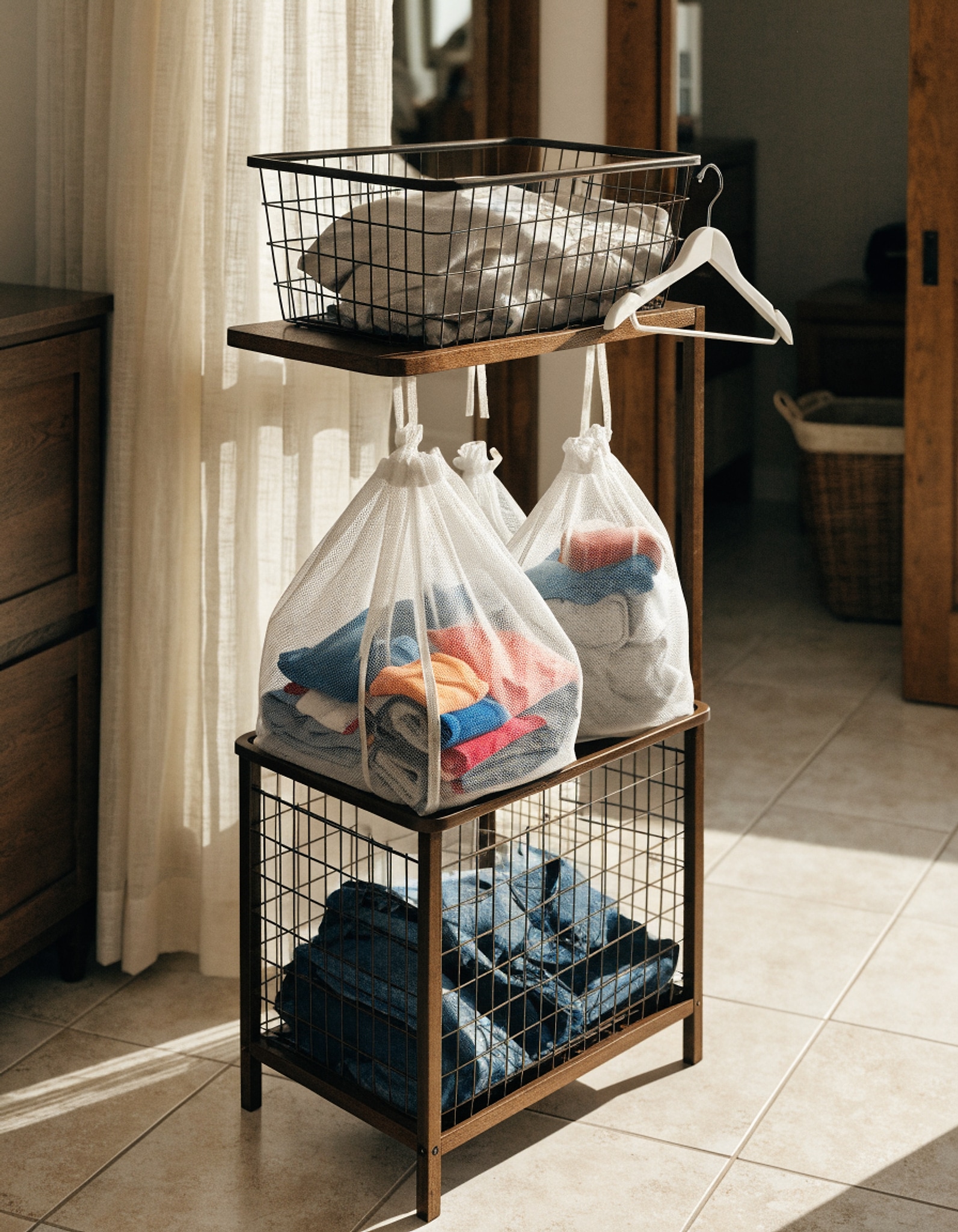 Illustrative visual for Laundry Hamper Laundry Basket Removable Laundry Sorter Bags with 2 tier Shelf Dirty Clothes Hamper Organizer Bathroom Bedroom Laundry Room apartment