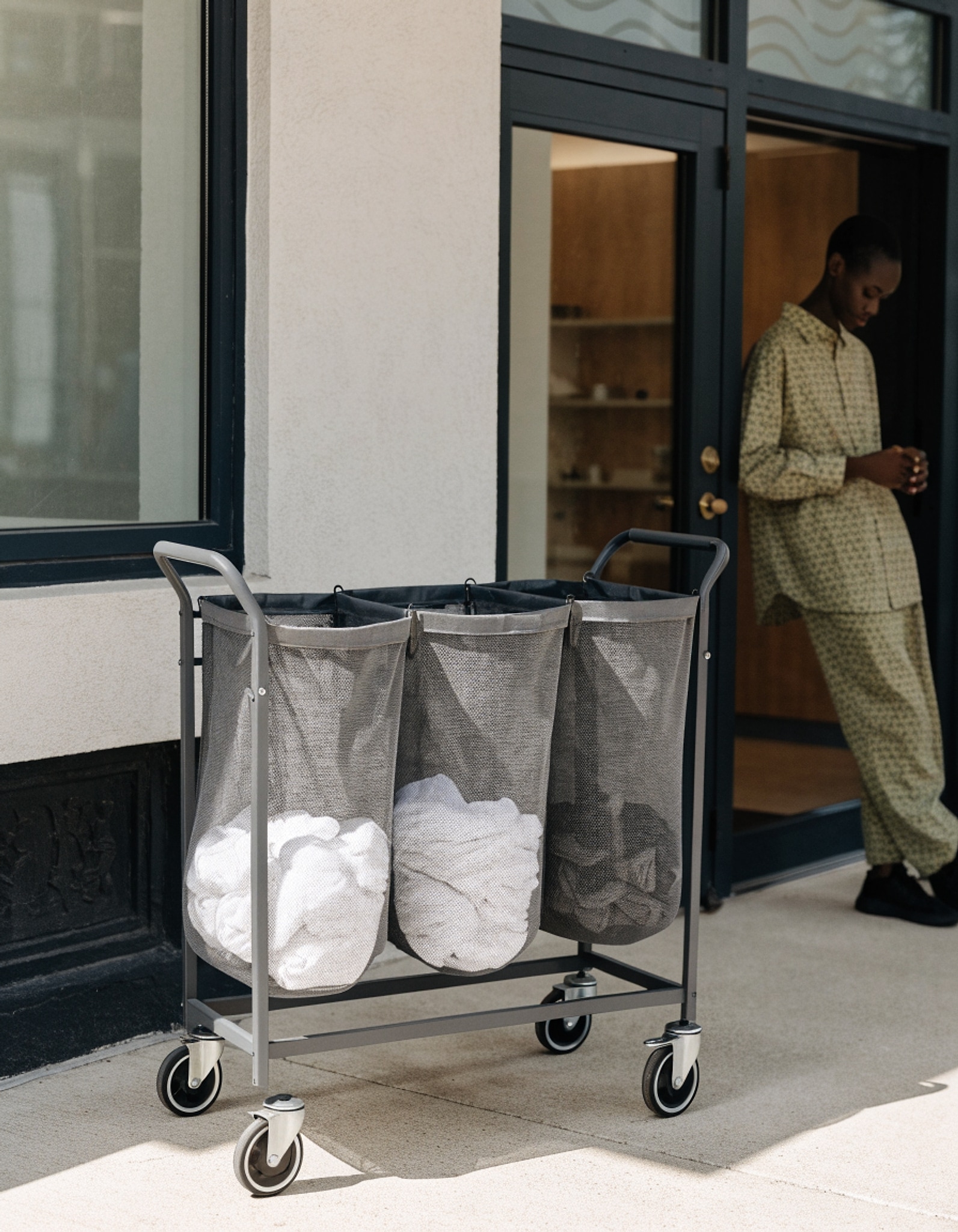Illustrative visual for Simple Houseware 3-Bag Heavy Duty Laundry Sorter Rolling Cart, Dark Grey