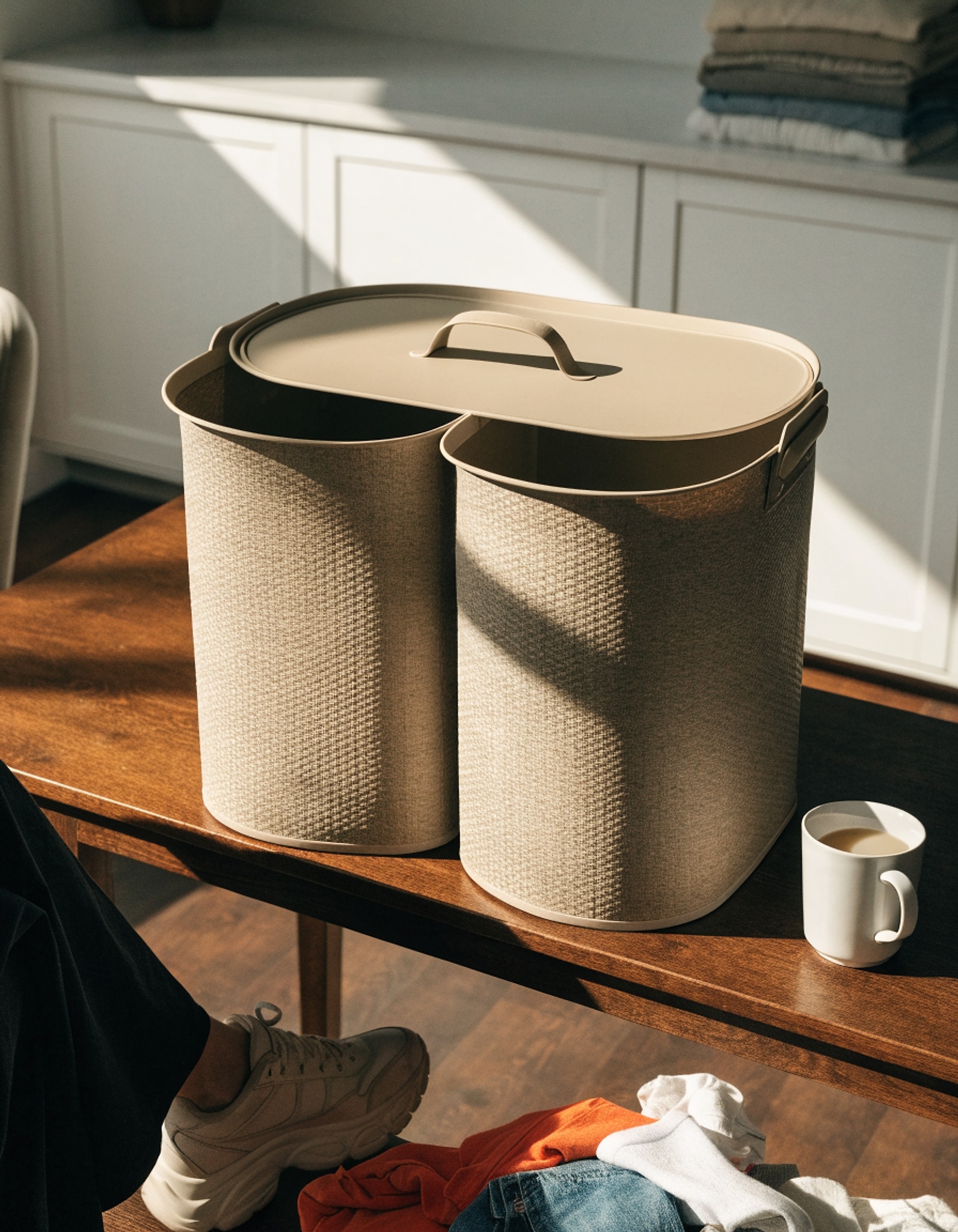 Illustrative visual for SOLEDI 180L Large Double Laundry Hamper with Lid Beige