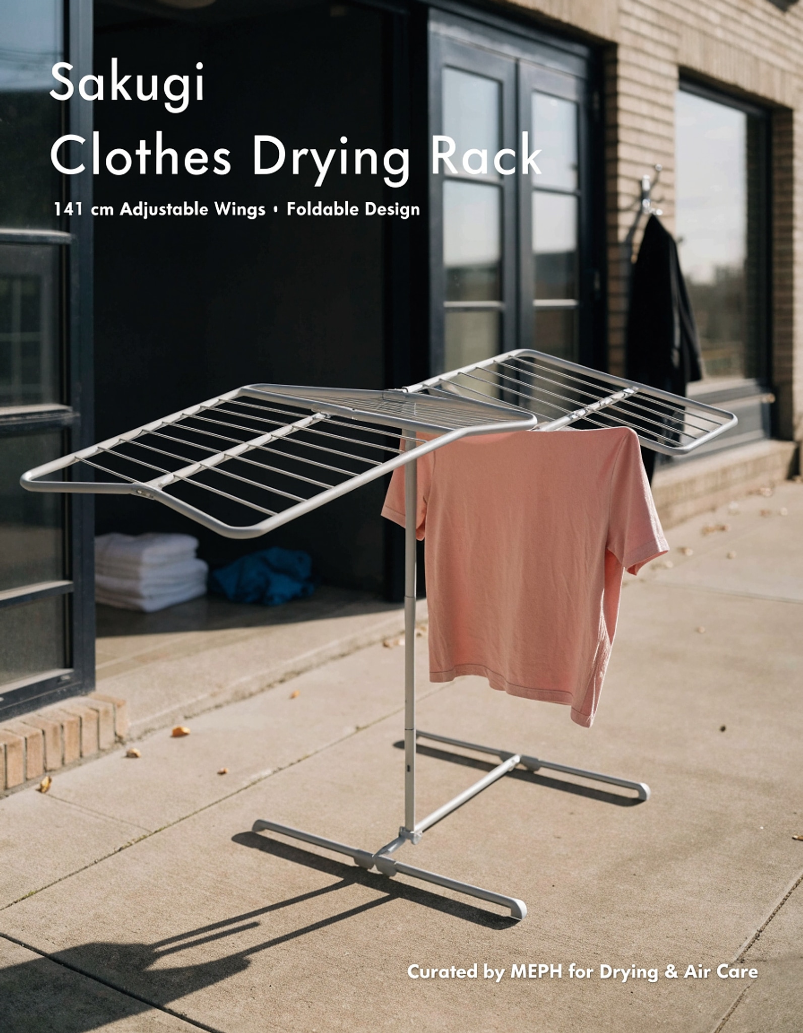 Illustrative visual for Sakugi Clothes Drying Rack, 141 cm Adjustable Wings, Foldable Design