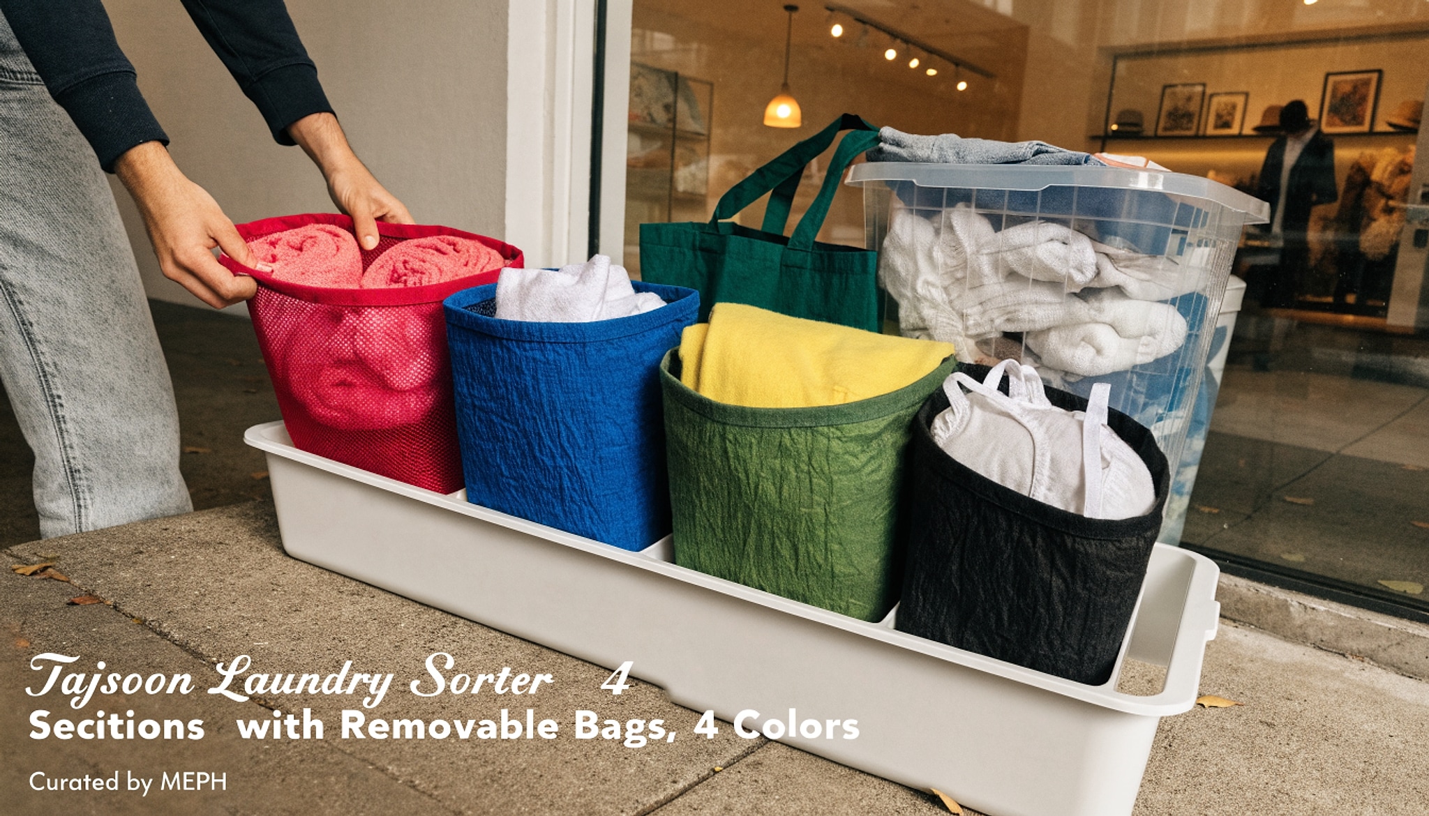 Illustrative visual for Tajsoon Laundry Sorter 4 Sections with Removable Bags, 4 Colors