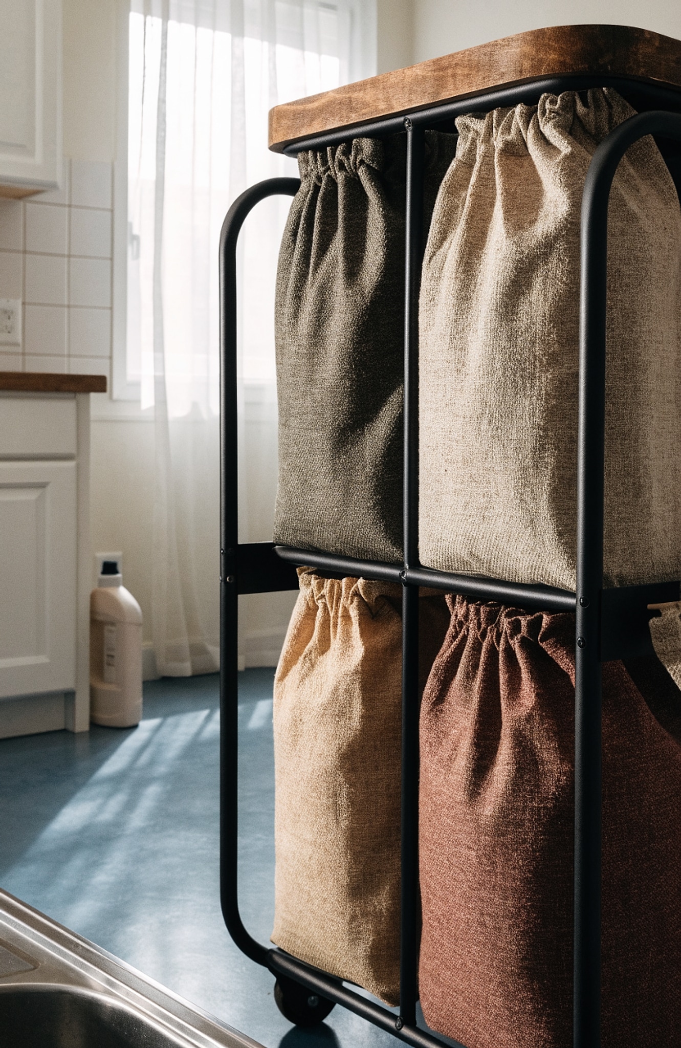 Illustrative visual for Lifewit Laundry Hamper 4 Section, XXL Pull Out Laundry Basket with Wheels, Tall Rolling Clothes Basket Organizer with 4 Removable Laundry Bags, Laundry Sorter for Laundry Room, Rustic Brown and Black